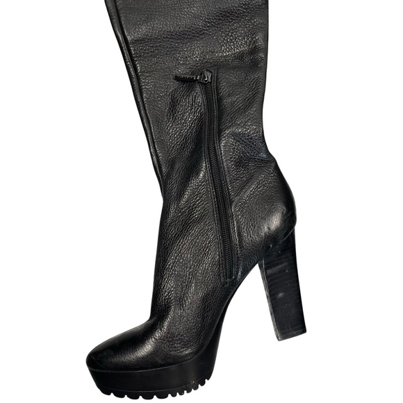 Calvin Klein Brynn Boots Thigh High Black Leather 7 OTK Designer - Picture 6 of 8